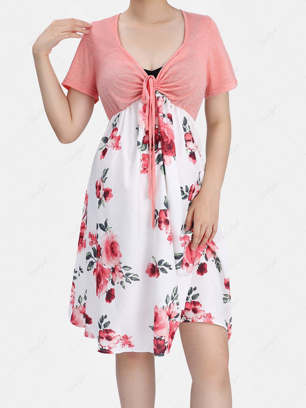 Online Plus Size Flower Print Cinched Short Sleeves A Line Maternity Dress  