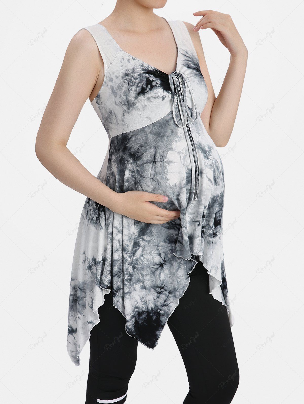 Hot Plus Size Tie Dye Print Cinched Handkerchief Asymmetric Maternity Tank Top  