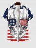 Plus Size Patriotic American Flag Skull Print Buttons Pocket Shirt For Men -  