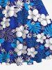 Robe Vintage Trapèze Feuille de Palmier et Fleur Imprimés de Grande Taille - Bleu L