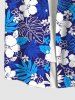 Plus Size Flower Palm Leaf Print Buttons Pocket Hawaii Shirt For Men -  