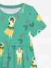 Kid's Hula Dancer Leaf Printed Hawaii Dress -  