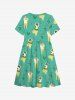 Kid's Hula Dancer Leaf Printed Hawaii Dress -  