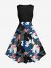 Robe Vintage Trapèze Drapeau Américain en Blocs de Couleurs Camouflage Imprimé de Grande Taille - Noir XS