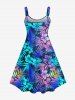 Robe Pin-Up Imprimée Feuille Tropicale Colorée Grande Taille à Dos Nu - Multi-A 3X
