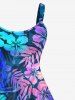 Robe Pin-Up Imprimée Feuille Tropicale Colorée Grande Taille à Dos Nu - Multi-A 3X
