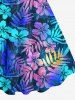 Robe Pin-Up Imprimée Feuille Tropicale Colorée Grande Taille à Dos Nu - Multi-A 3X