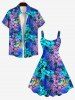 Robe Pin-Up Imprimée Feuille Tropicale Colorée Grande Taille à Dos Nu - Multi-A 3X