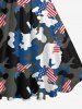 Robe Vintage Trapèze Drapeau Américain en Blocs de Couleurs Camouflage Imprimé de Grande Taille - Noir 4X