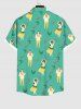 Plus Size Hula Dancer Leaf Print Hawaii Button Pocket Shirt For Men -  