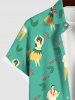 Plus Size Hula Dancer Leaf Print Hawaii Button Pocket Shirt For Men -  
