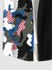 Chemise Camouflage Drapeau Américain Imprimé en Blocs de Couleurs avec Poche de Grande Taille - Noir XL