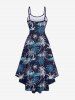 Robe Haute Basse à Bretelle de Grande Taille Arbre de Noix de Coco Imprimé - Noir XS