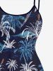 Robe Haute Basse à Bretelle de Grande Taille Arbre de Noix de Coco Imprimé - Noir XS