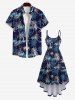 Robe Haute Basse à Bretelle de Grande Taille Arbre de Noix de Coco Imprimé - Noir XS