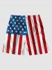 Plus Size Patriotic American Flag Ripped Lace Up 3D Print Beach Shorts For Men -  