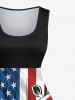 Plus Size Patriotic American Flag Ripped Lace Up 3D Print 1950s Vintage Dress -  