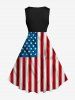 Plus Size Patriotic American Flag Ripped Lace Up 3D Print 1950s Vintage Dress -  