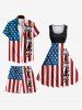 Plus Size Patriotic American Flag Ripped Lace Up 3D Print Beach Shorts For Men -  