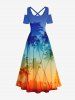 Robe Hawaïen Croisée Ombrée Cocotier Imprimé à Epaule Dénudée Grande Taille - Multi-A 5X