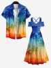 Robe Hawaïen Croisée Ombrée Cocotier Imprimé à Epaule Dénudée Grande Taille - Multi-A 5X