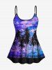 Coconut Tree Sea Cloud Print Boyleg Hawaii Tankini Swimsuit(Adjustable Shoulder Strap) -  