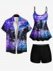 Coconut Tree Sea Cloud Print Boyleg Hawaii Tankini Swimsuit(Adjustable Shoulder Strap) -  