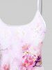 Watercolor Peach Blossom Flower Branch Print Boyleg Tankini Swimsuit -  