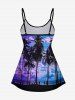 Coconut Tree Sea Cloud Print Boyleg Hawaii Tankini Swimsuit(Adjustable Shoulder Strap) -  