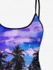Coconut Tree Sea Cloud Print Boyleg Hawaii Tankini Swimsuit(Adjustable Shoulder Strap) -  