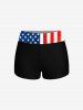 Plus Size American Flag Reindeer Print Boyleg Tankini Swimsuit (Adjustable Shoulder Strap) -  