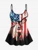Plus Size American Flag Reindeer Print Boyleg Tankini Swimsuit (Adjustable Shoulder Strap) -  