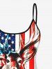 Plus Size American Flag Reindeer Print Boyleg Tankini Swimsuit (Adjustable Shoulder Strap) -  