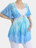 Plus Size Rose Mesh Ruched Flower Buckle Lace Trim Ruffles Flutter Sleeve Maternity 2 In 1 T-shirt -  