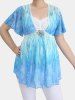 Plus Size Rose Mesh Ruched Flower Buckle Lace Trim Ruffles Flutter Sleeve Maternity 2 In 1 T-shirt -  