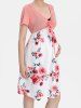 Plus Size Flower Print Cinched Short Sleeves A Line Maternity Dress -  