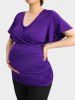 Plus Size Surplice Solid Ruched Maternity Top -  