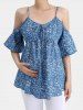 Plus Size Paint Splatter Print Lace Up Grommets Chains Cold Shoulder Maternity Blouse -  