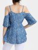 Plus Size Paint Splatter Print Lace Up Grommets Chains Cold Shoulder Maternity Blouse -  