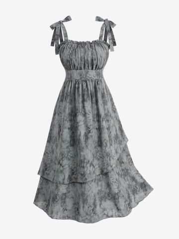 Robe Ligne A Teintée Ombrée sans Dos de Grande Taille à Volants - GRAY - L | US 12