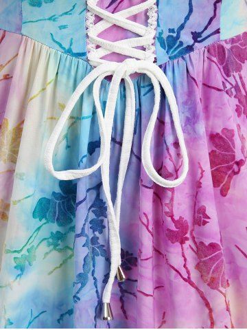 Plus Size Lace Up Tie Dye Flocking Flowers Ruffles Pocket Jacquard Ribbed Textured Dress