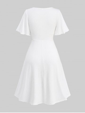 Plus Size Lace Up Tie Dye Flocking Flowers Ruffles Pocket Jacquard Ribbed Textured Dress