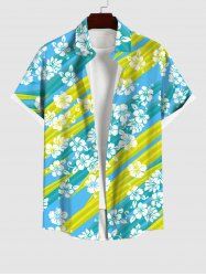 Chemise à Imprimé Graffiti Floral et Rayures avec Poches et Boutons Grande-Taille pour Hommes - Multi-A 2XL