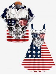 Patriotic American Flag Skull Print Plus Size Matching Outfit For Couples -  