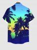 Plus Size Coconut Tree Bird Ombre Print Buttons Pocket Hawaii Shirt For Men -  