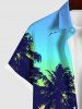 Plus Size Coconut Tree Bird Ombre Print Buttons Pocket Hawaii Shirt For Men -  