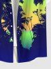 Plus Size Coconut Tree Bird Ombre Print Buttons Pocket Hawaii Shirt For Men -  