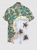 Plus Size Coconut Leaves Turtle Sea Waves Print Hawaii Sea Creatures Button Pocket Shirt For Men -  