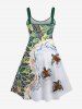 Plus Size Coconut Leaves Turtle Sea Waves Print Hawaii Sea Creatures Backless A Line Tank Dress -  