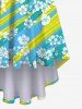 Plus Size Floral Striped Graffiti Print Hawaii High Low Asymmetric A Line Cami Dress -  